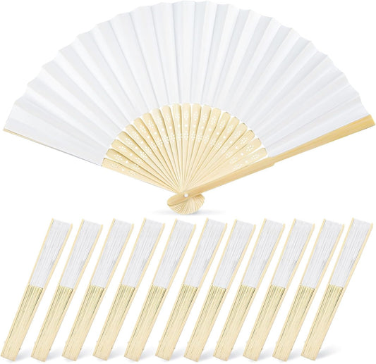 JOHOUSE 12 PCS White Paper Fans Handheld, 8.3 Inch Foldable Hand Fan | Folding Fans Handheld for Women, Wedding Guests, Bridal & Baby Shower Favors, Birthday Party Decorations