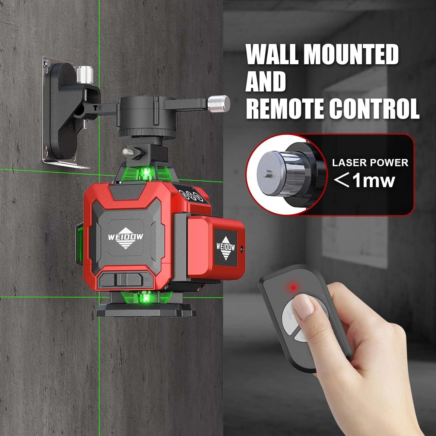 WEIDDW Laser Level 360° Green Cross Line Self Leveling Laser Measuring Tool