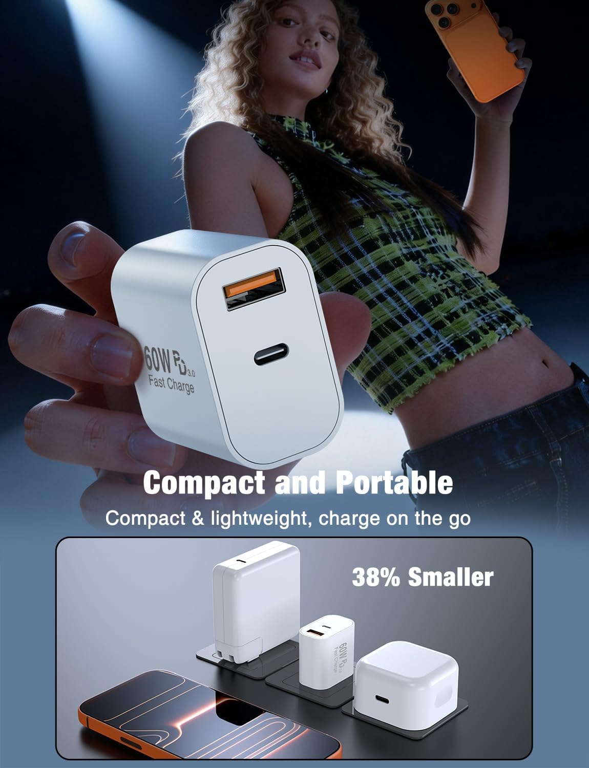60W USB C Fast Charger for iPhone 17/16/15 Pro Max Charger 2-Pack | PD 3.0 Dual Port Wall Charger Block with 6+10Ft USB C Cable,Super Fast Charging for iPhone 17/16/15/Air Series,iPad Pro,White