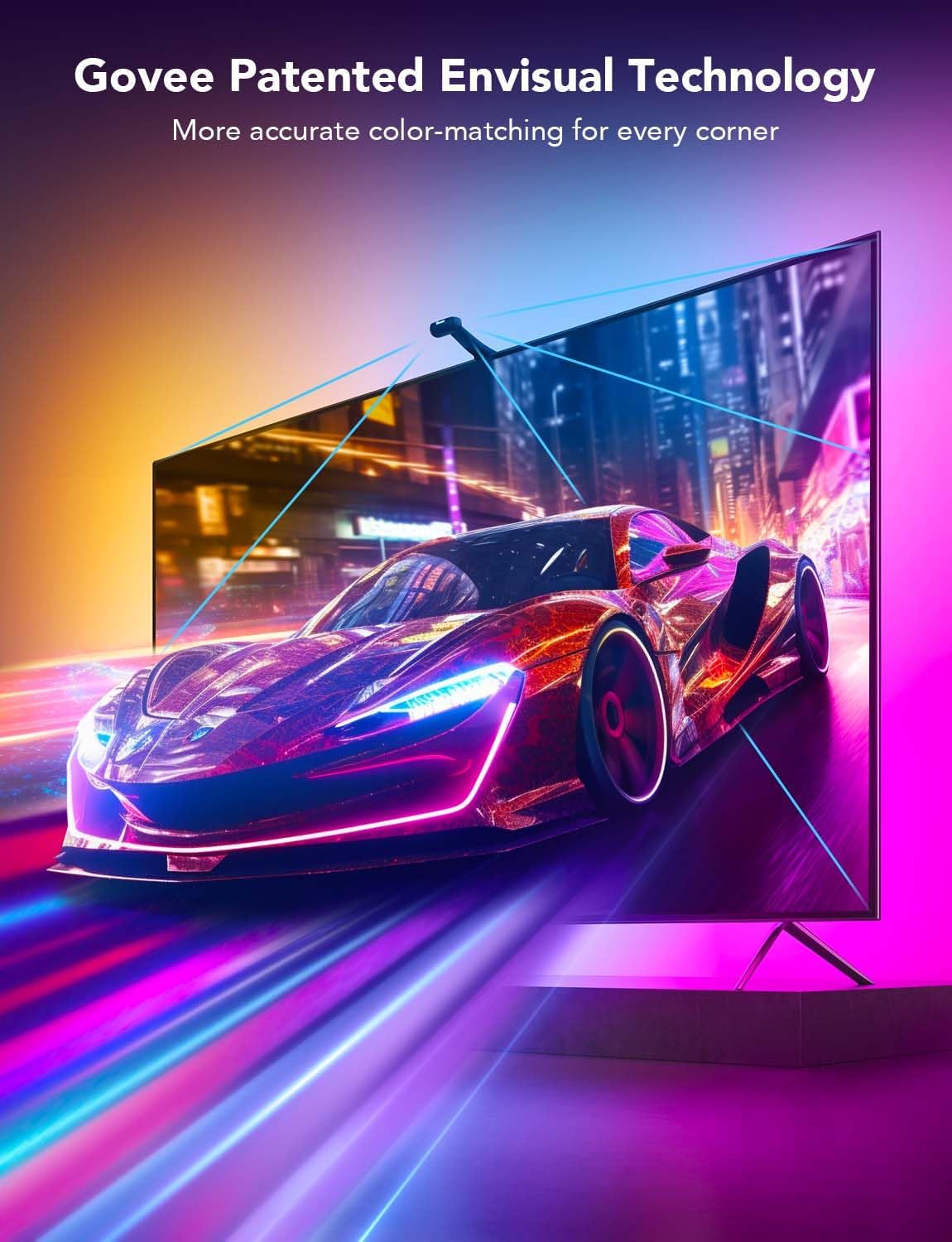 Govee Envisual TV LED Backlight T2 with Dual Cameras, 11.8ft RGBIC Wi-Fi LED Strip Lights for 55-65 inch TVs, Double Strip Light Beads, for Home Decorations, Smart App Control, Music Sync