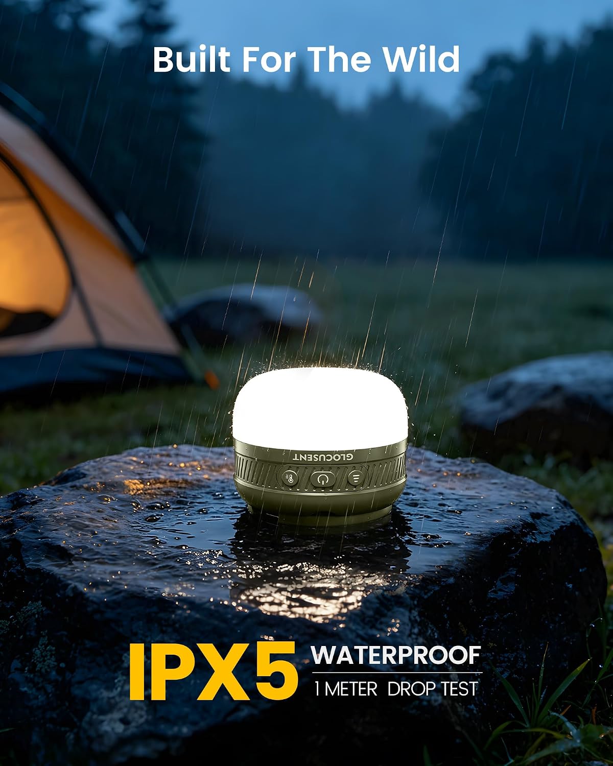Glocusent 400H Camping Lantern, 5000mAh Rechargeable Lantern, Solar Pocket | Led Camping Lantern with 5 Brightness 3 Modes, IPX5 Waterproof, Pocket Lanterns for Power Outages, Emergency Light, Camping