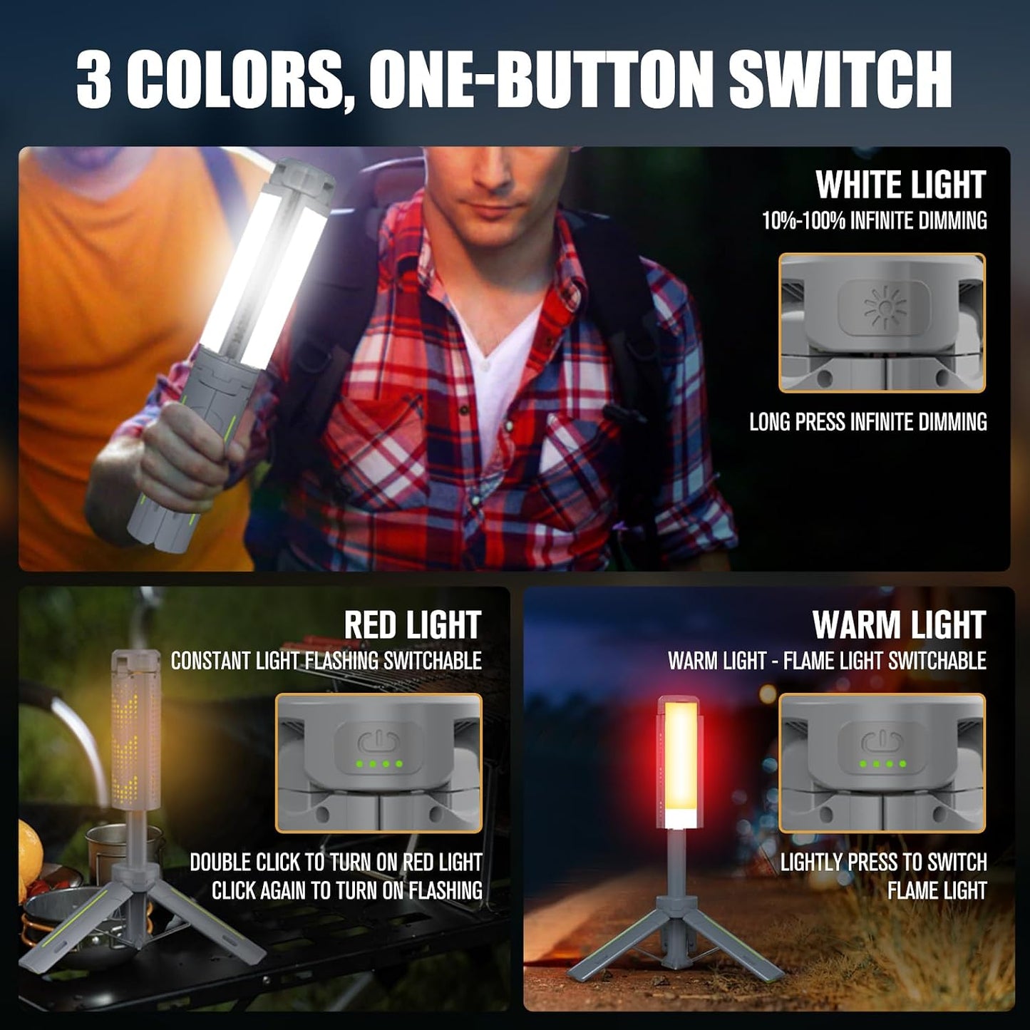 Telescopic Tripod Camping Light, 40" Adjustable Height, 20H Runtime &1000LM | Outdoor Lamp for Camping Emergency Power Outage Survival Gear - Grey
