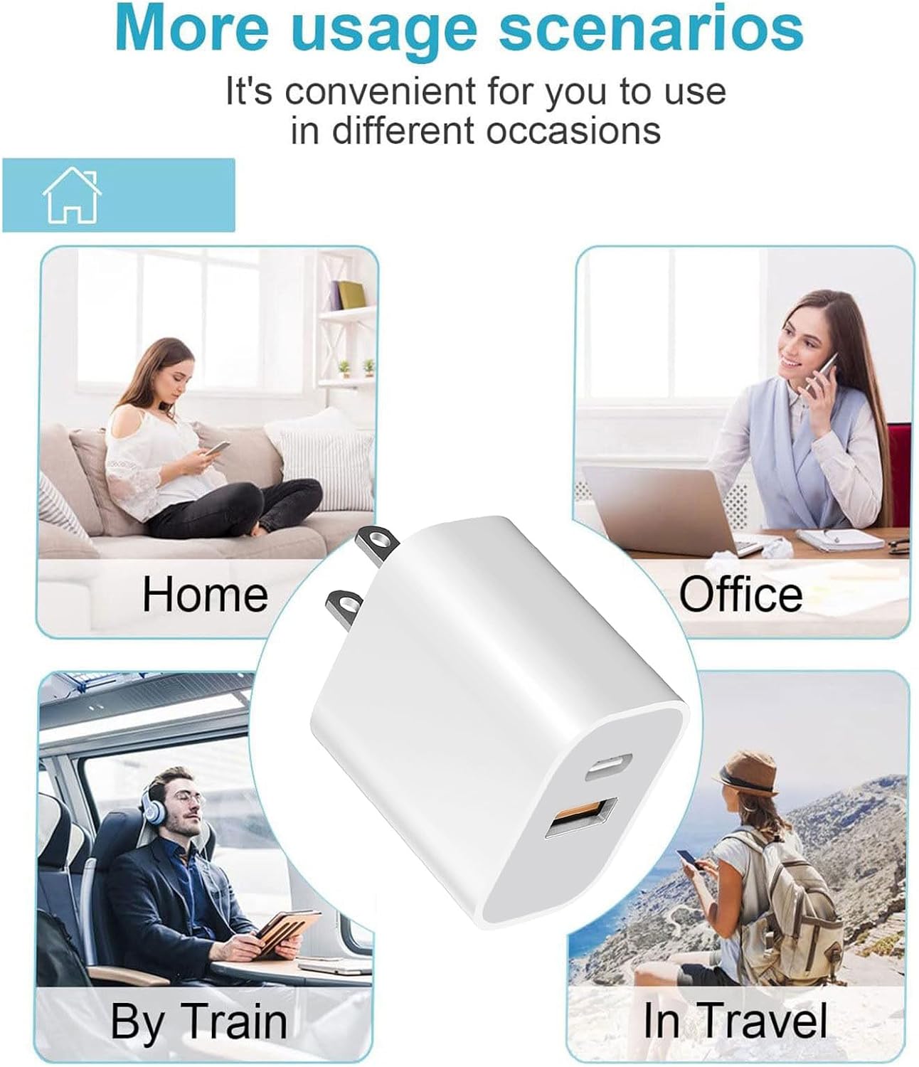 USB Power Block，wall Charging Adapter, Dual-Port Charger with c to c Cables for iPhone 17/16/16 Pro Max/15 Series/Pro and More (White, 4-Pack)