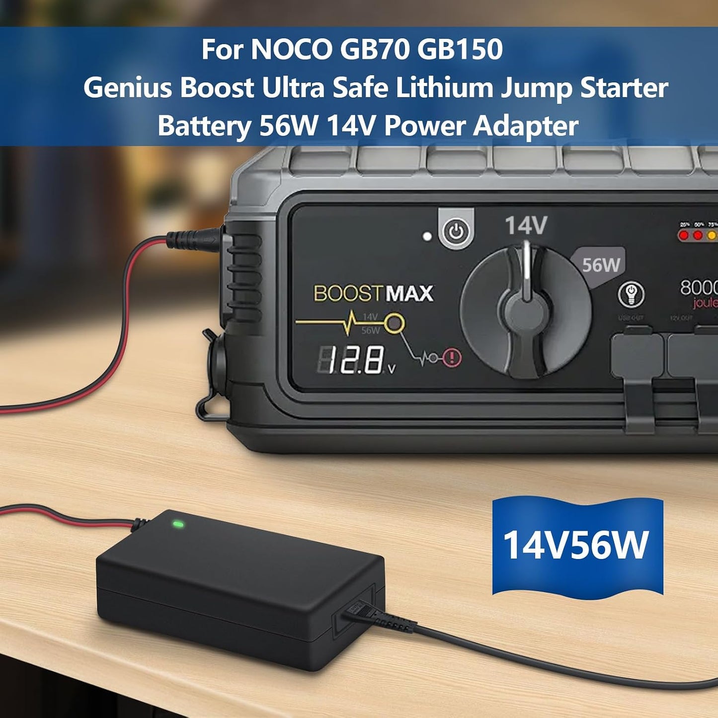 56W 14V Fast Charger for NOCO Boost Jump Starter GB70 GB150 GB250+ | 5X faster than 2A USB — XGC4 lithium charging cable for GB251+ GB500 GB500+ HD UltraSafe jump starters