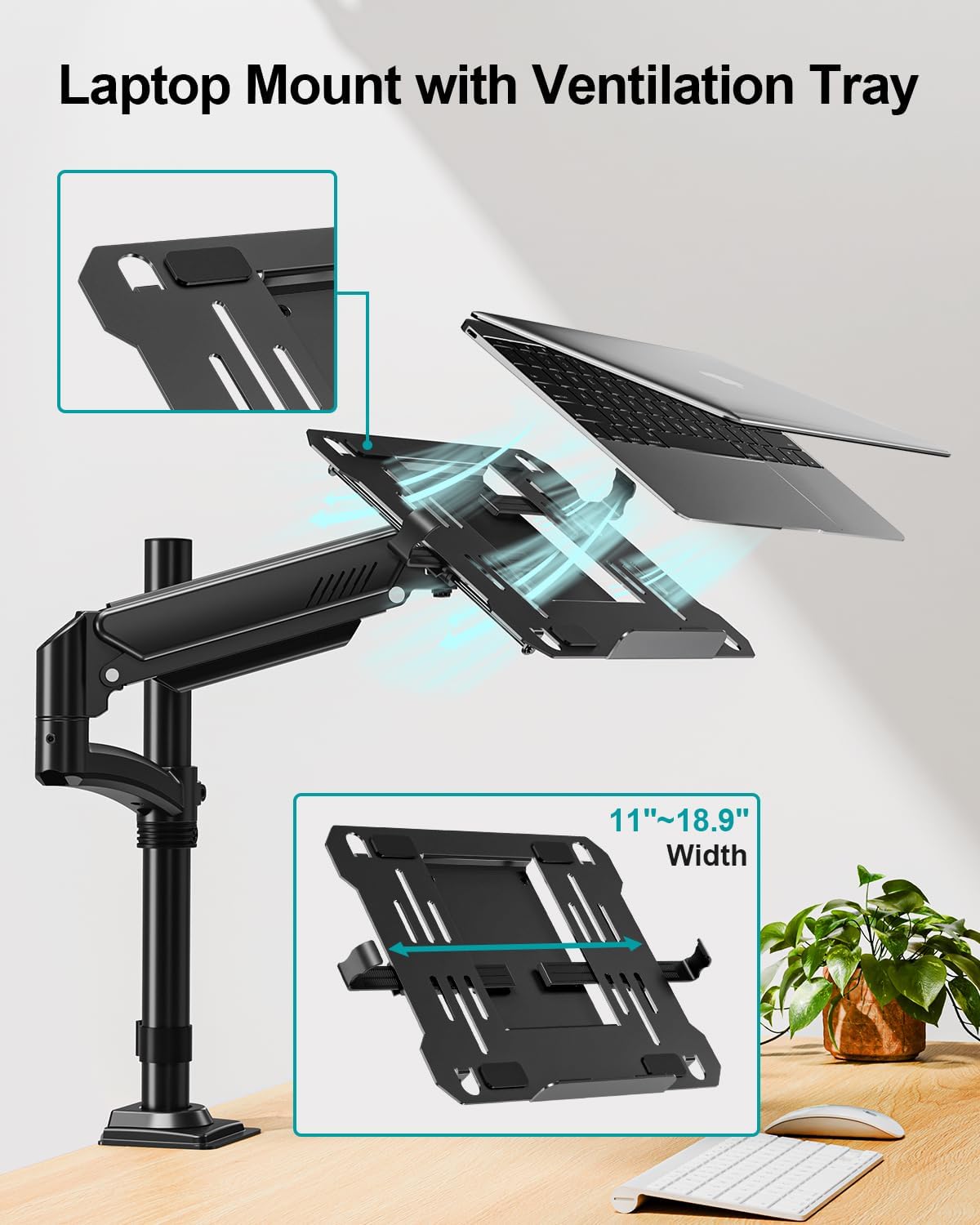 MOUNT PRO Laptop Arm Desk Mount, Single Monitor Stand with VESA Laptop Tray, Adjustable Lap Top Holder for Max 22lbs 17" Notebook &amp; 32" Computer Screen, Swivel Notebook Bracket, Clamp on/Grommet Base