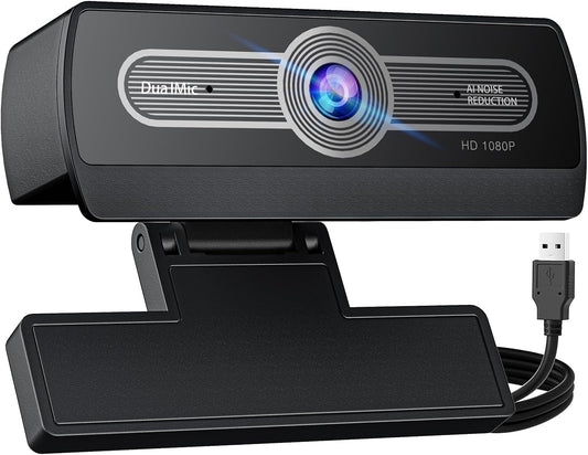 1080P Webcam with Microphone, Full HD Streaming Camera, Noise Cancelling, Auto Light Adjustment, USB Plug-and-Play Computer Camera, for Desktop PC or Laptop