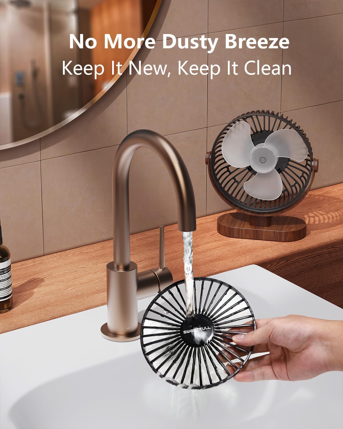 SWEETFULL Small USB Desk Fan, Desktop Table Fan, Quiet Office Mini - Black | 6.5" Personal Fan; 3 Speeds; 360° Adjustable; 25dB; 10oz; USB Powered; Stable Base; Easy Cleaning-Home & Cooling; Retro Decor
