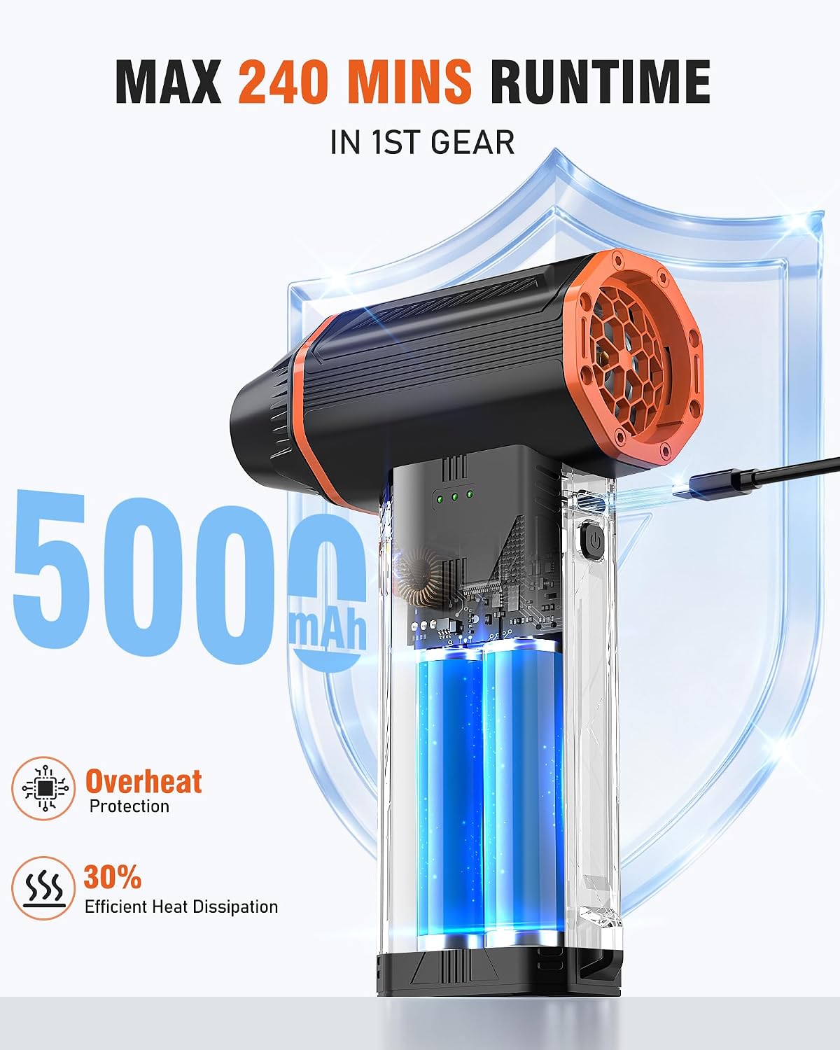 Electric Air Duster, 110000 RPM Cordless Rechargeable Compressed Air Duster with 3 Speed Modes, Portable Handheld Air Blower for Computer Cleaning, Keyboard, PC, Electronics, Car, Office & Home