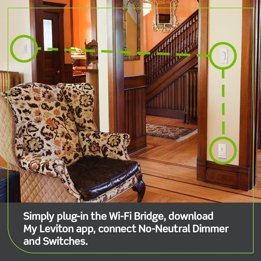 Leviton Wi-Fi Bridge for No-Neutral Decora Smart Dimmers and Switches (DN6HD and DN15S), Works with My Leviton, Alexa, Google Assistant, Apple Home/Siri & Wire-Free 3-Way, MLWSB-1RW, White