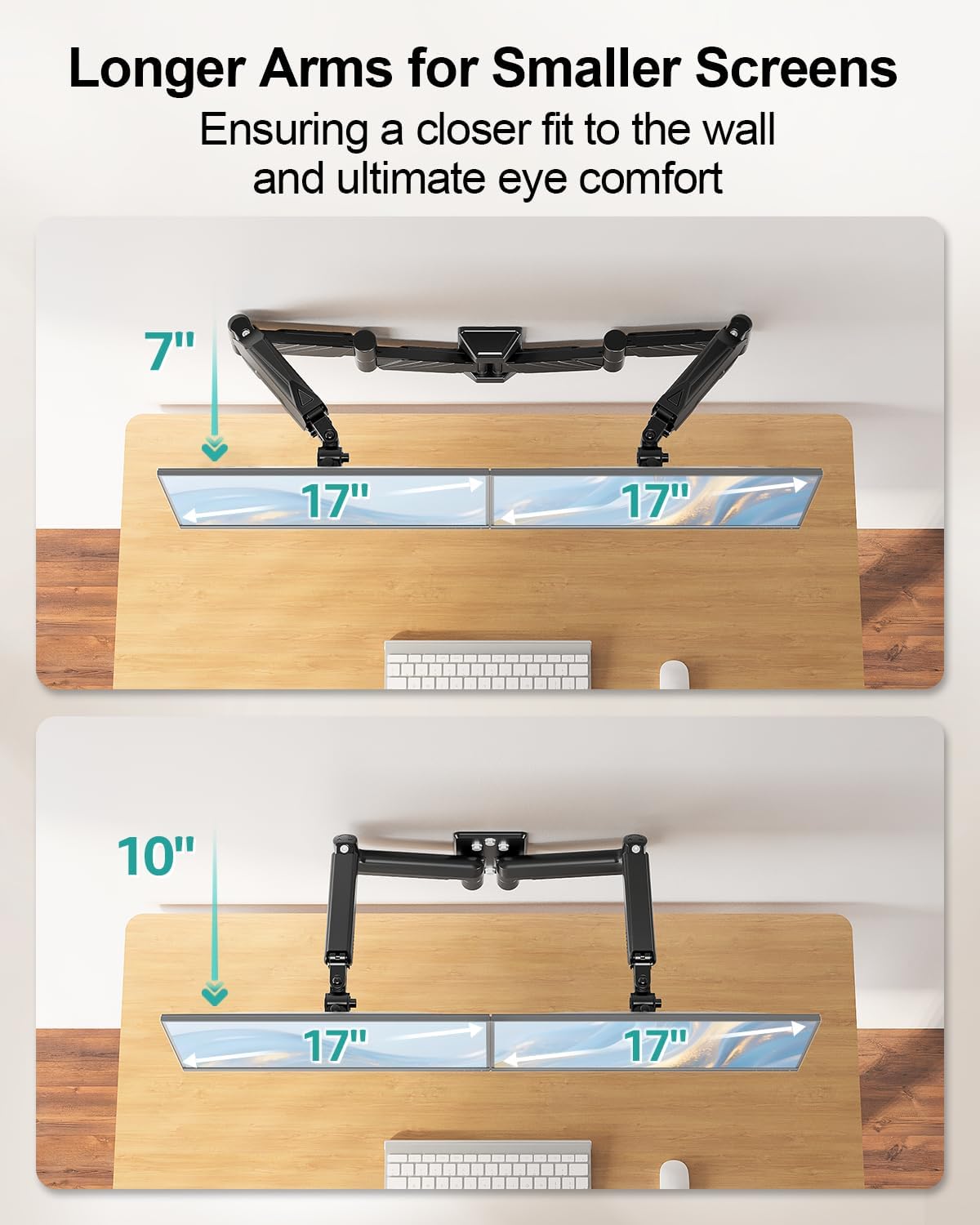 Long Arm Dual Monitor Wall Mount for 17-32", Max 27.1" Extension