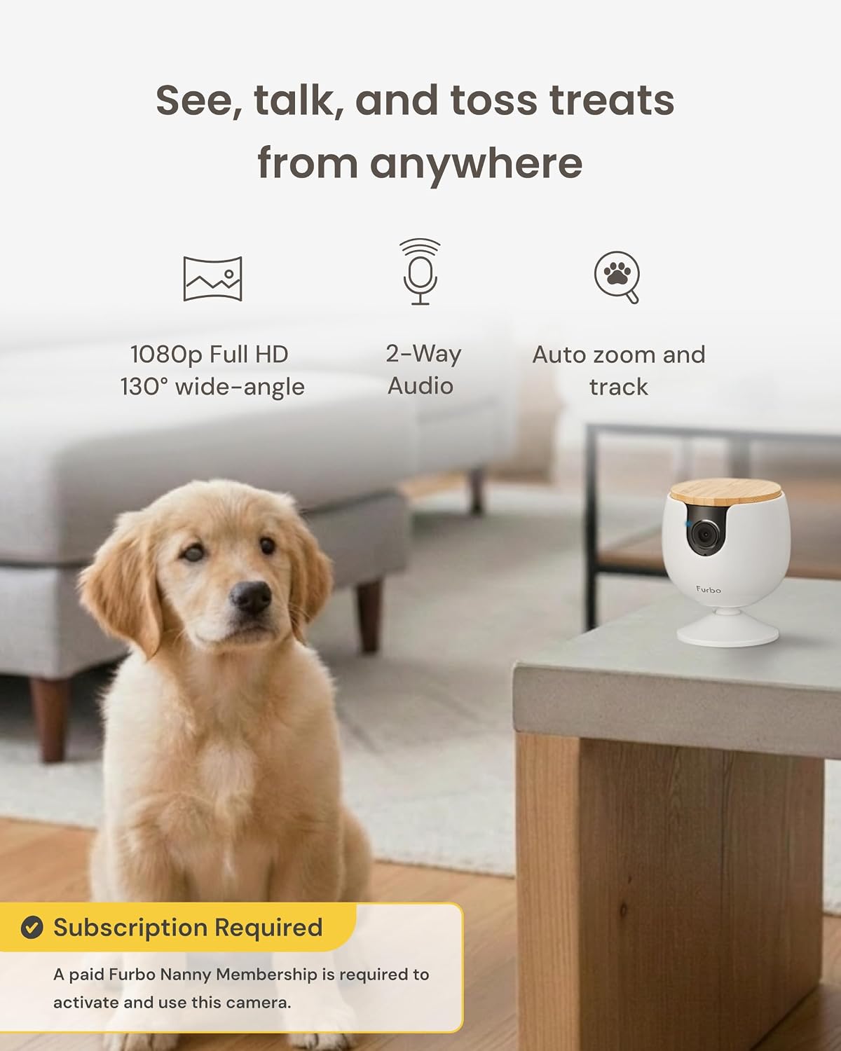 Furbo Mini Pet Camera [Paid Plan Required to Activate] | Stay connected with AI Pet & Home Safety Alerts, Mountable 130° Wide View, Video History, 2-Way Audio, Paid Plan Required