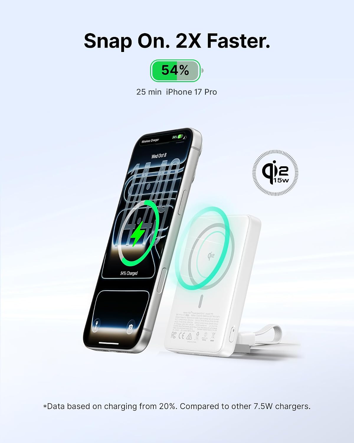 INIU for MagSafe Qi2 15W Portable Charger, Slimmest 10000mAh Power Bank | 45W Wired Fast Charging, Magnetic Qi2 Certified, USB-C Cable & Stand, Wireless Battery for iPhone 12 - 17 Series, White