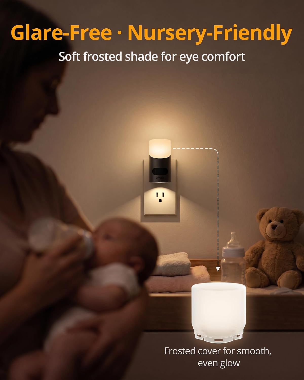 Lyridz LED Night Lights Plug into Wall with Motion Sensor, 1-150LM Dimmable Plug-in Nightlight Indoor for Bedroom, Bathroom, Hallway, Stairs, Pet House, Toilet, 2 Pack