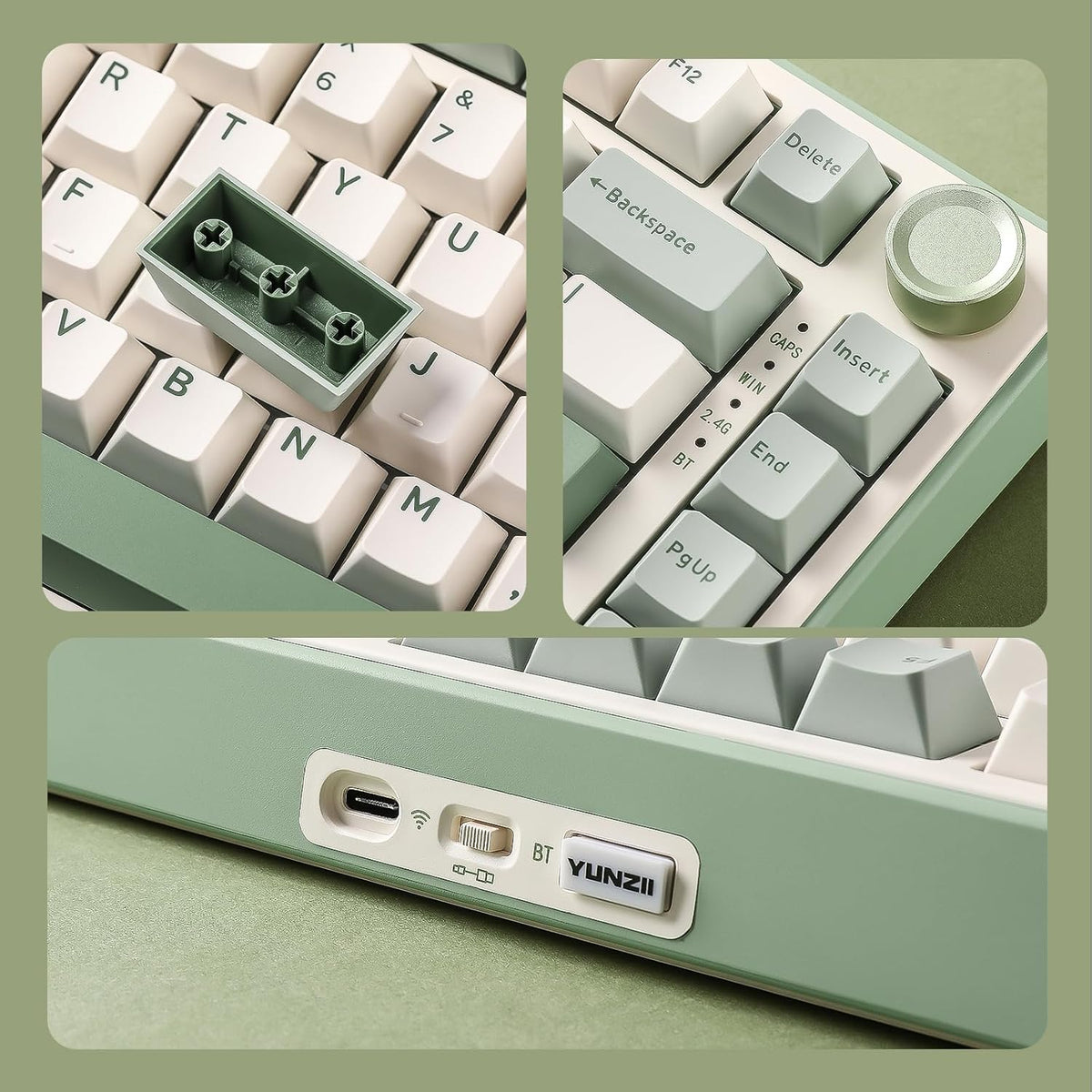 YUNZII B75 PRO 75% Wireless Mechanical Keyboard(Matcha Green,Cocoa V2) | Hot Swap Keyboard with Knob, Gasket Mount, Creamy Pre-lubed Switch for Smooth Typing, BT/USB-C/2.4G, for Gaming