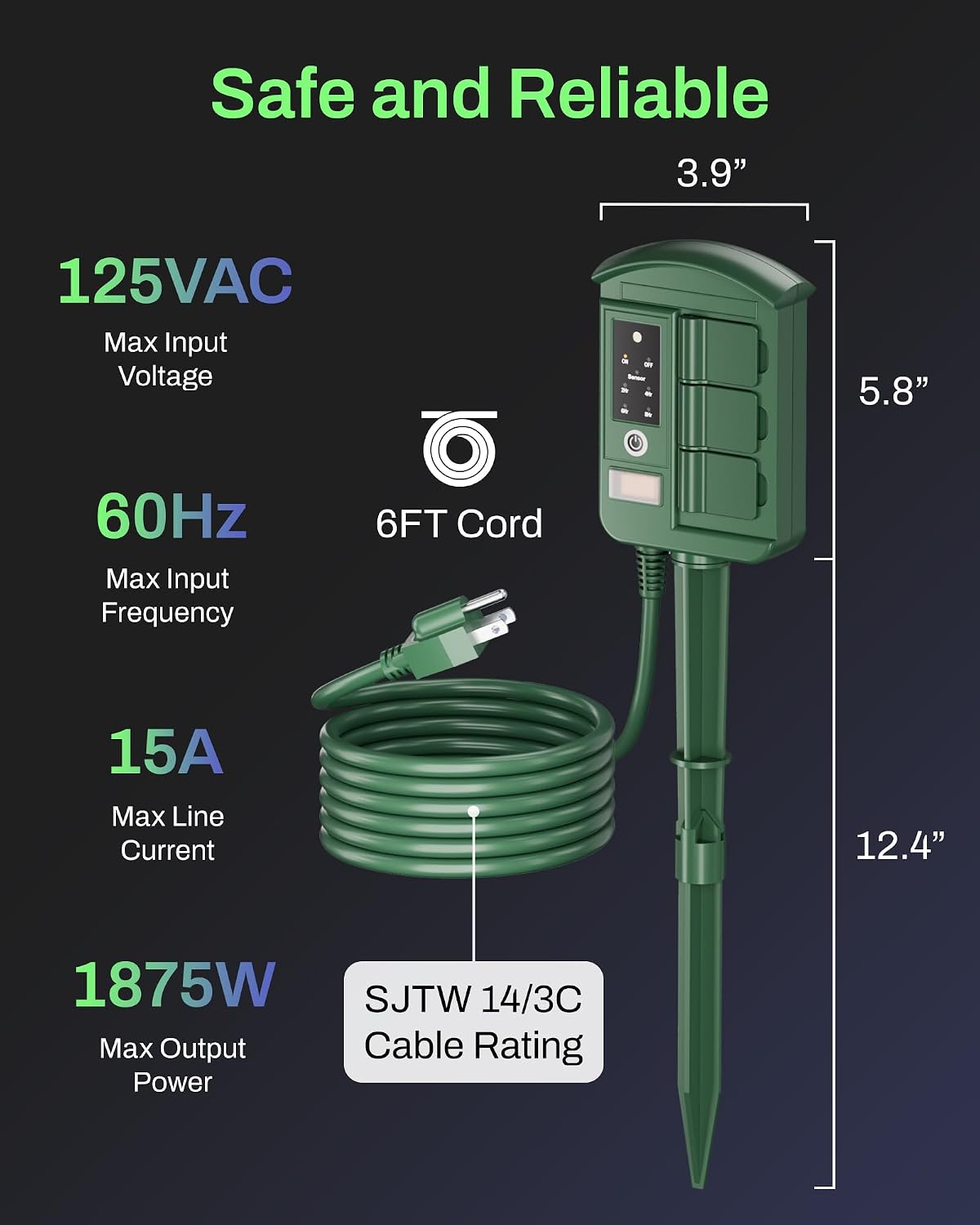 BN-LINK Outdoor Power Stake Timer, Remote Control，6 Outlets