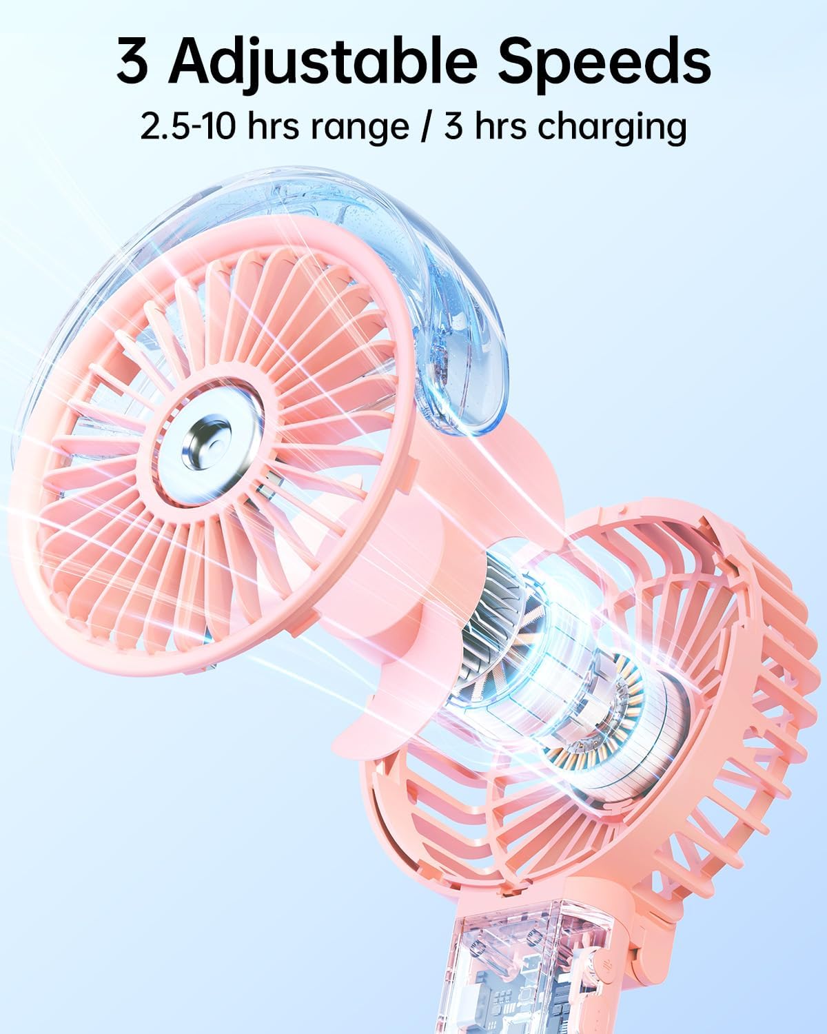 SWEETFULL Portable Misting Fan - 180° Foldable Handheld Personal Fan with Mist Spray, 3 Speeds, 30ml Water Tank, USB Rechargeable for Travel, Outdoors, Makeup, Camping, Home, and Office Use