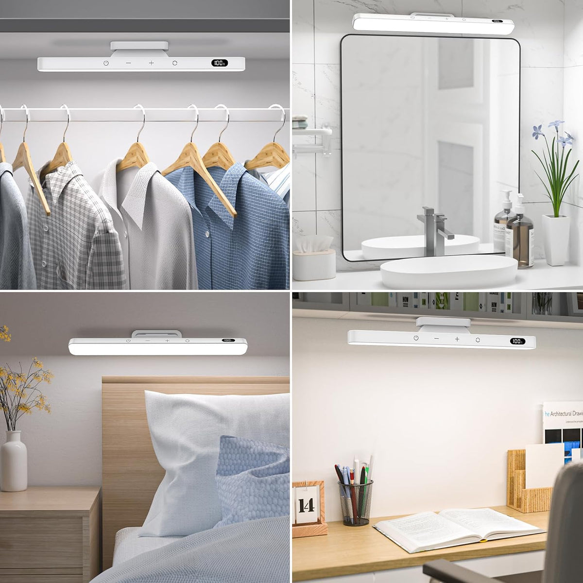 Ferswe 3W Rechargeable Light Bar, Touch Adjustable 3 Colors, 120 LED Mirror Lights, Magnetic for Cabinets, Makeup Battery, Stick On for Closet, Kitchen, Bedroom, Bathroom, Wall