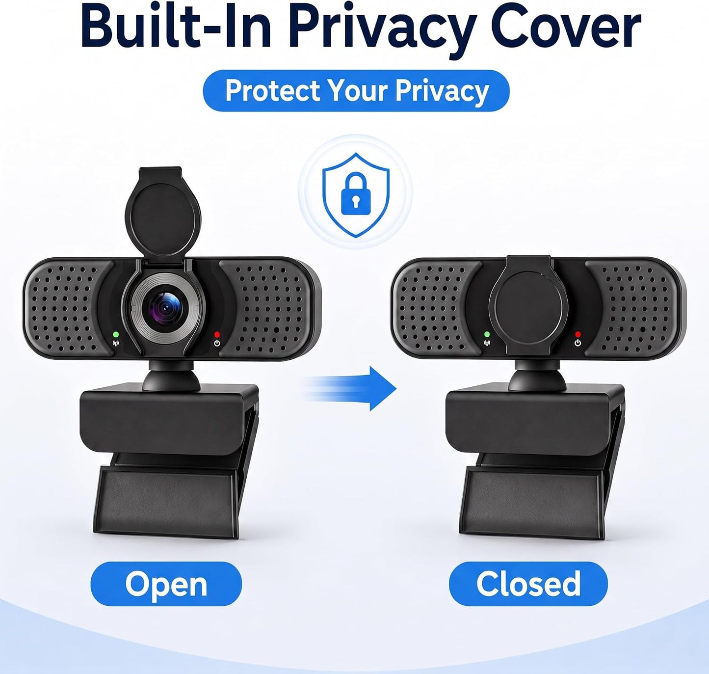 4K UHD Webcam with PDAF Autofocus, Dual Mics, USB-C Adapter, Privacy Cover | 87° view, auto white balance, low-light correction, 360° rotation, 35° tilt, 1.5 m USB-A cable and mini tripod