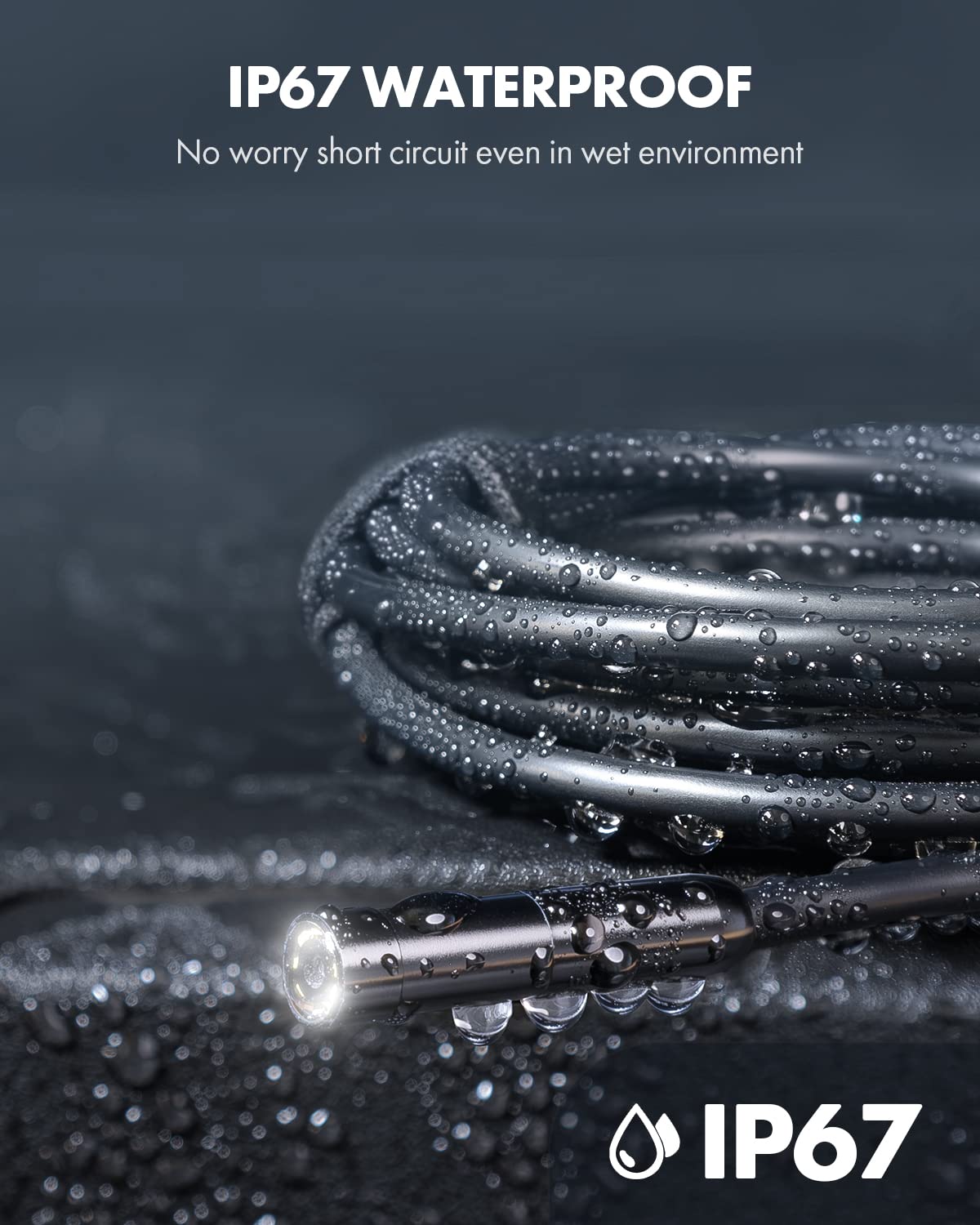 Anykit Endoscope Camera with Light, 1920P HD Borescope | with 8 Adjustable LED Lights,Semi-Rigid Snake Camera, IP67 Waterproof Inspection Cam for iPhone & Android, 9.8 ft Single Lens