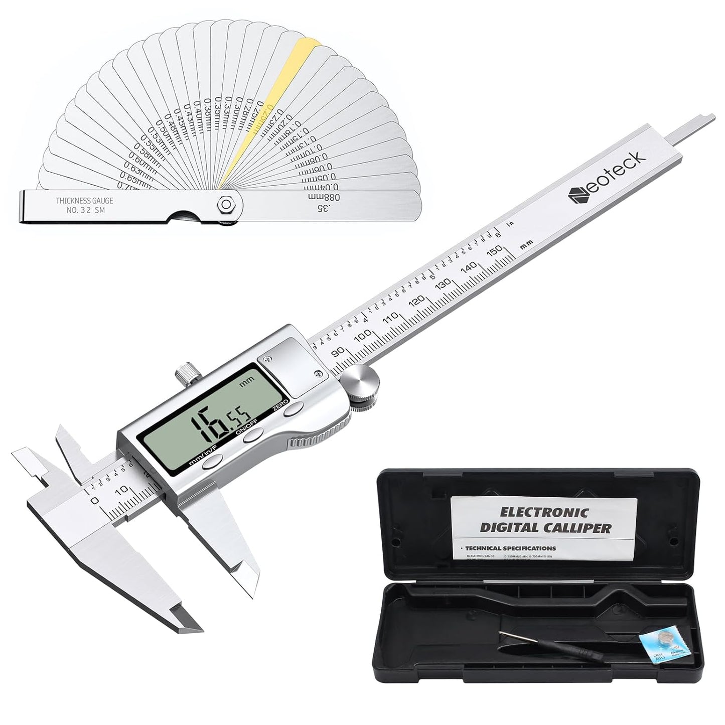 Neoteck 4 inch/100mm Digital Caliper, Stainless Steel Metal Mini Caliper | Electronic Calipers Measuring Tool with inch/mm Conversion, Large LCD Screen for Jewelry,Thickness/Dimensional Measurement