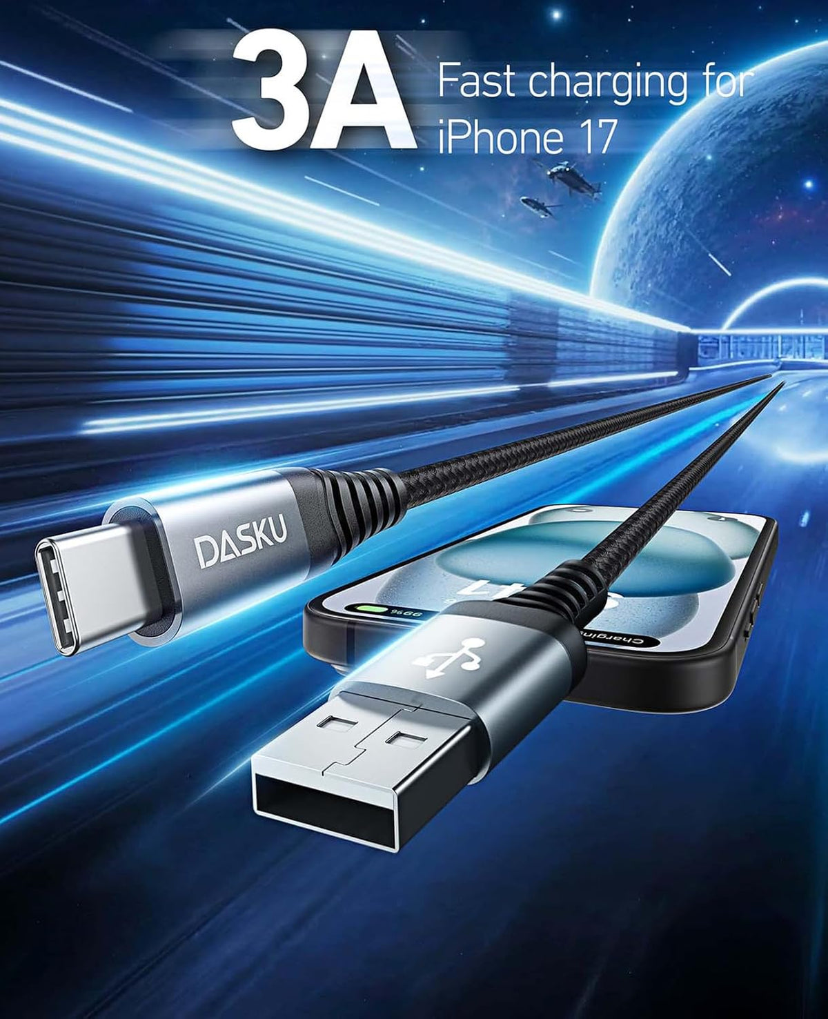 USB to USB C Cable 15FT 1Pack, Extra Long USB C Cable 3A Fast Charging