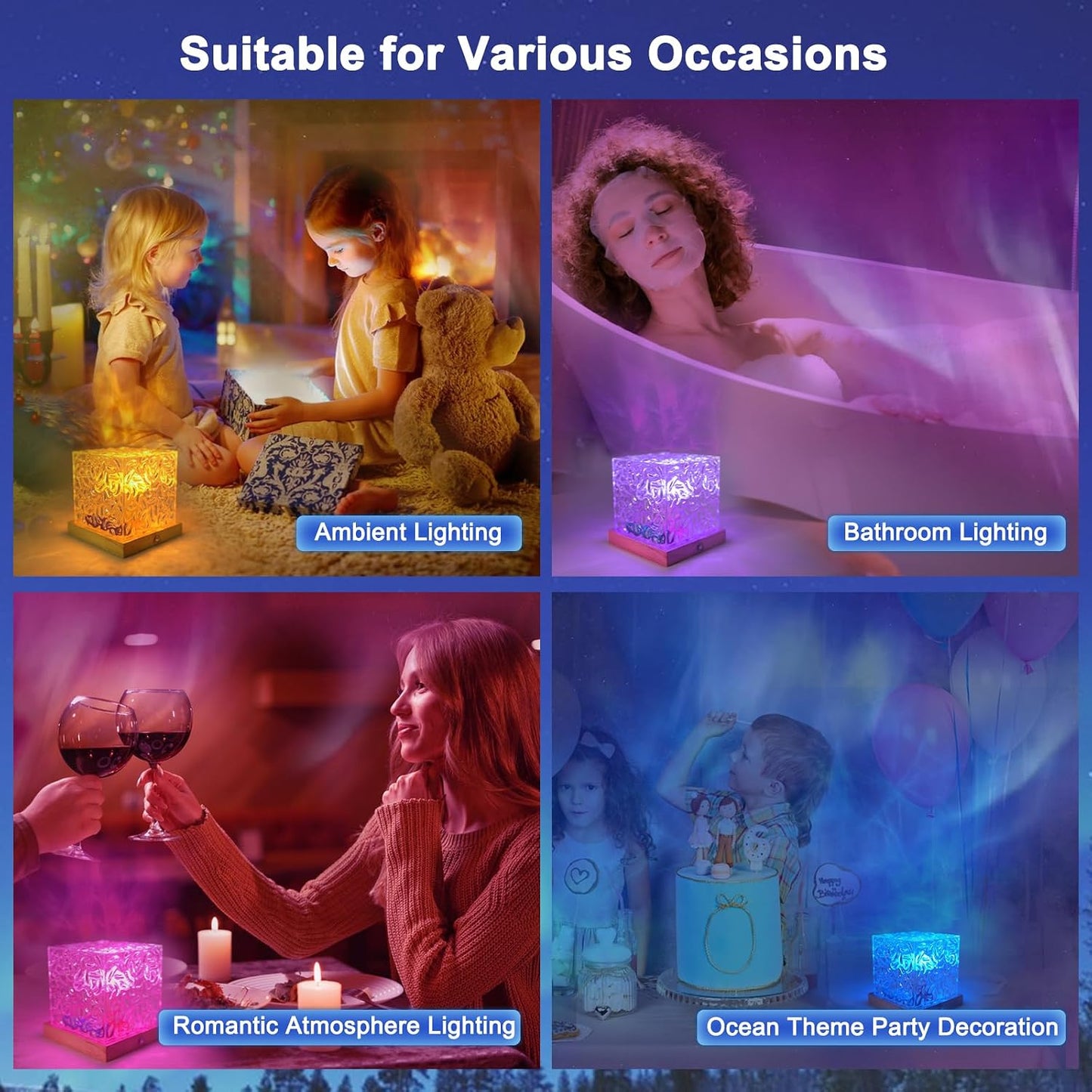 RICHMYC Ocean Wave Projector Light, 16 Colors Rotating Water Lamp, Remote | Beach Decor Sea Themed Gradual Northern Lights Projector for Office Bedroom Bathroom Bar Restaurant (Cordless)
