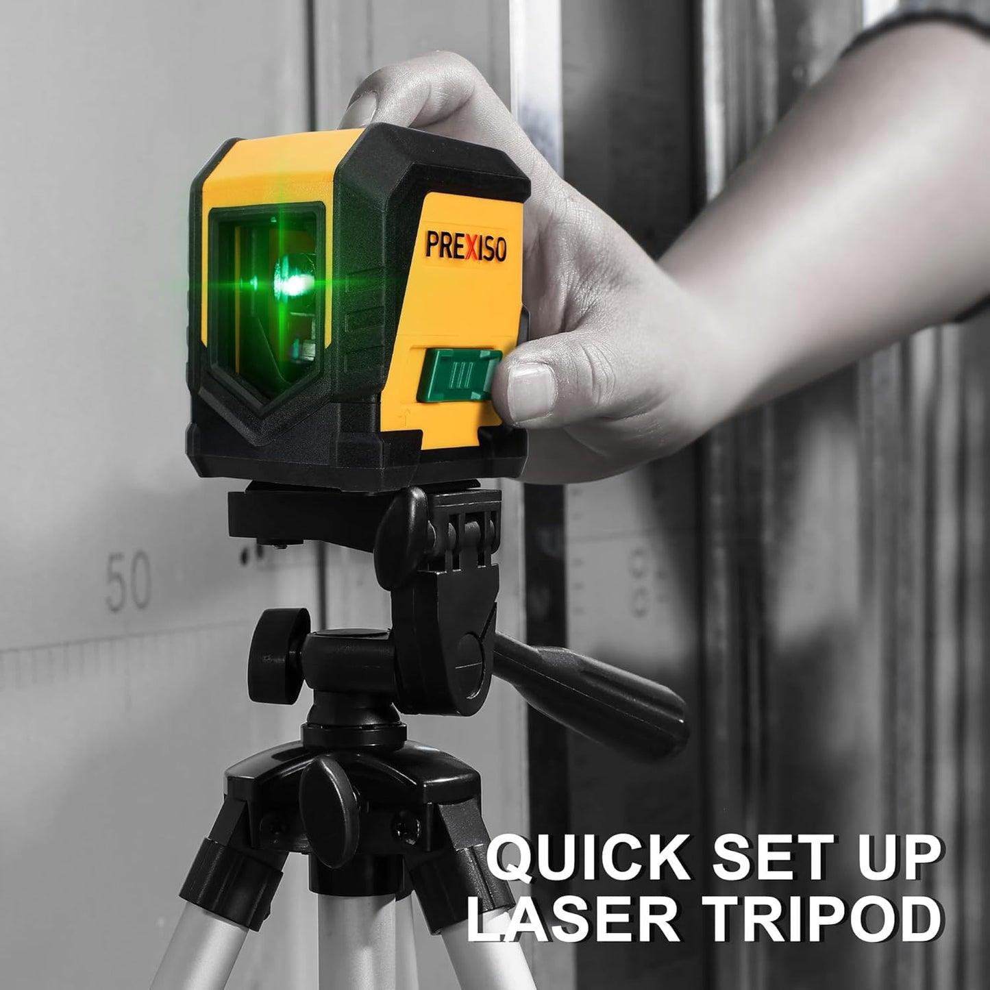 PREXISO Laser Level with Tripod, 65Ft Self Leveling Cross Line Laser Level | 31-1/2 Inch Tripod Green Line Lazer leveler Tool for Hanging Pictures, Home Renovation with LED Indicator & 2 AA Batteries