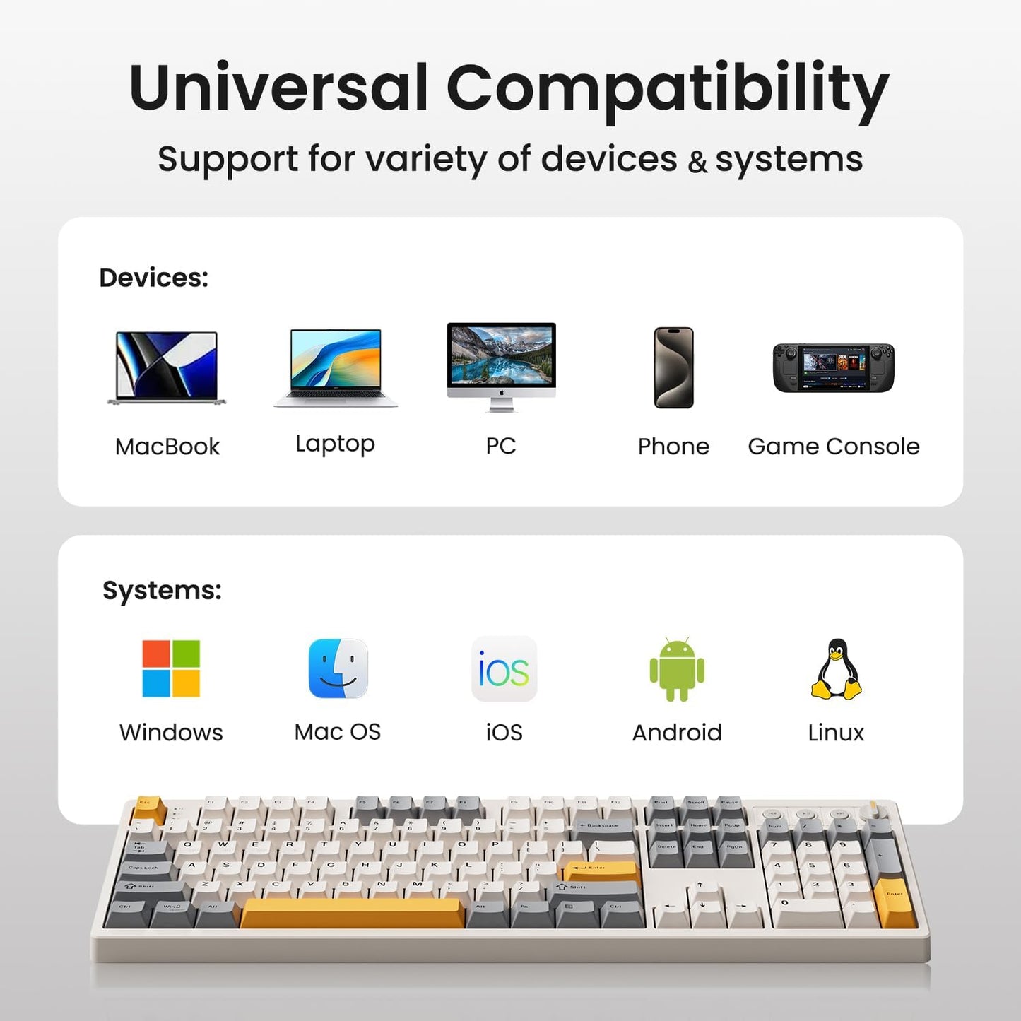Kisnt KN104 Wireless Mechanical Keyboard for Office& Gaming | 100% Full Size with numpad, Bluetooth/2.4GHz/USB-C, Custom RGB, Hot-Swappable, Knob Control, Creamy Sound with Linear Switch