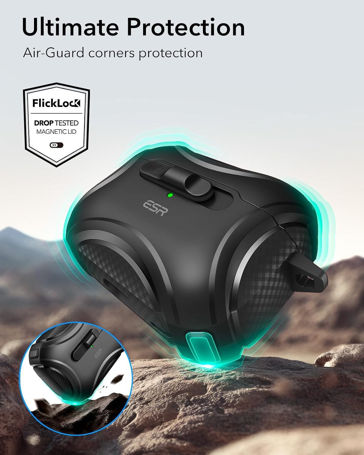 ESR for AirPods Pro 2 Case (2023/2022/2019, 2nd/1st Gen), Compatible with AirPods Pro 2nd Generation (USB-C/Lightning Cable), Effortless MagSafe, Drop-Proof Lock, Easy Open, Cyber Series, Black | 2023