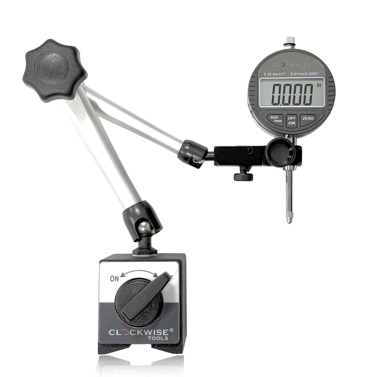 Digital Indicator with Magnetic Base Holder Stand, DIBR-0105 0-1 Inch/25.4mm, Inch/Metric Conversion, Auto Off