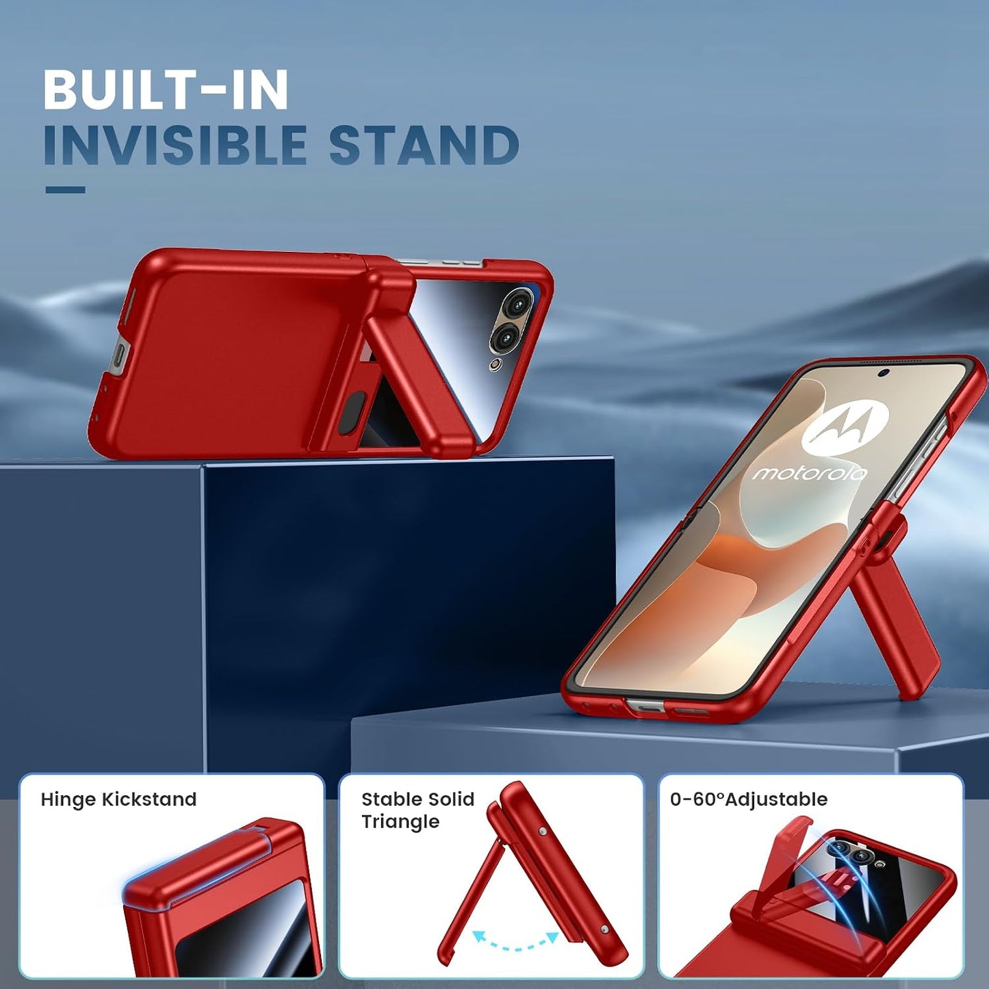 VEGO for Motorola Razr 2026/2025/2024 Case, Compatible with MagSafe Red | Hinge Protection & Kickstand & Privacy Screen Protector, Magnetic Slim Hard PC Protective Cover for Moto Razr 2026 - Red