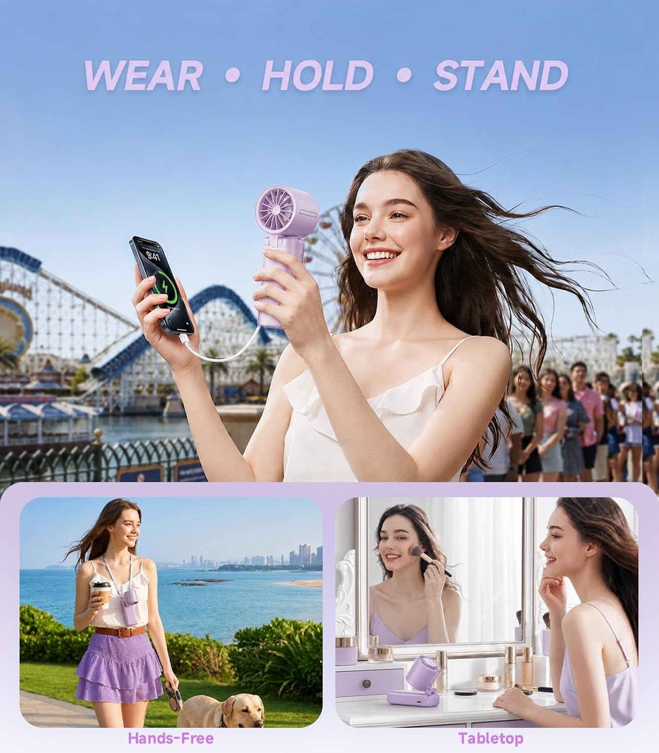Turbo Portable Handheld Fan, 15000mAh Rechargeable Personal Fan for Travel | 15m/s Foldable Neck Fan with 100 Speeds, Up to 50H Runtime, Built-in USB-C Output and Display for Concerts and Outdoors