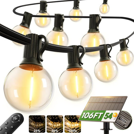 addlon 100FT 54LED Solar String Lights Outdoor Waterproof with Remote, USB | Shatterproof Outdoor Lights, 5000mAh Battery, Dimmable Timer Modes, Solar Powered Patio Lights for Backyard, Garden, Camping