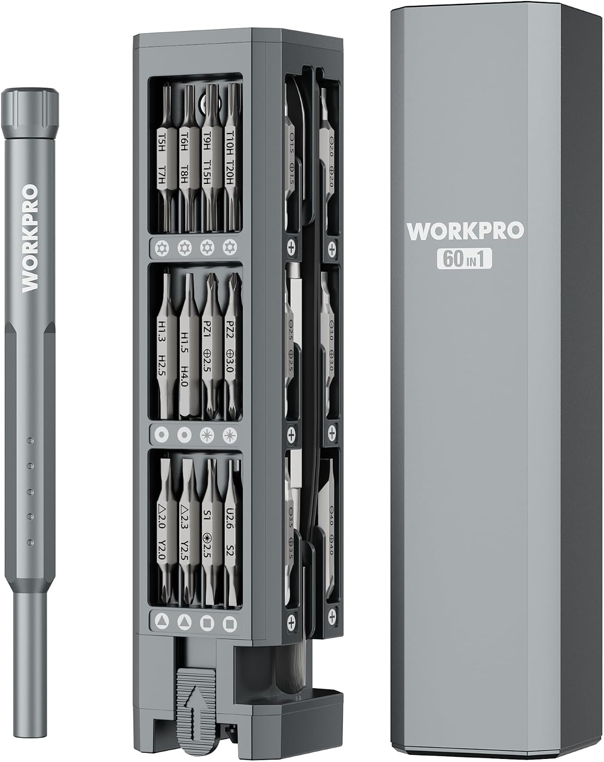 WORKPRO 60-in-1 Precision Screwdriver Set with Pop-up Magnetic Case, Well-organized CRV Small Screwdrivers, 360°Spin Mini Screw Driver Kit for Electronics, Phone, Computer, PC, Watch, Eyeglass