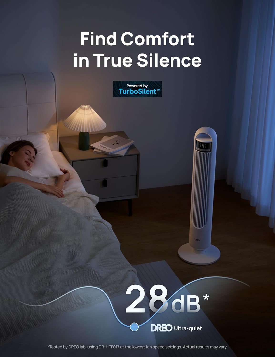 DREO Tower Fan for Bedroom, 26ft/s Velocity, 90° Oscillating, 8H Timer | 4 Speeds, 3 Modes, 28dB Quiet Standing Fan, Floor Fan for Room, Living Room, Office, Home, Cooling Fan with Remote, White