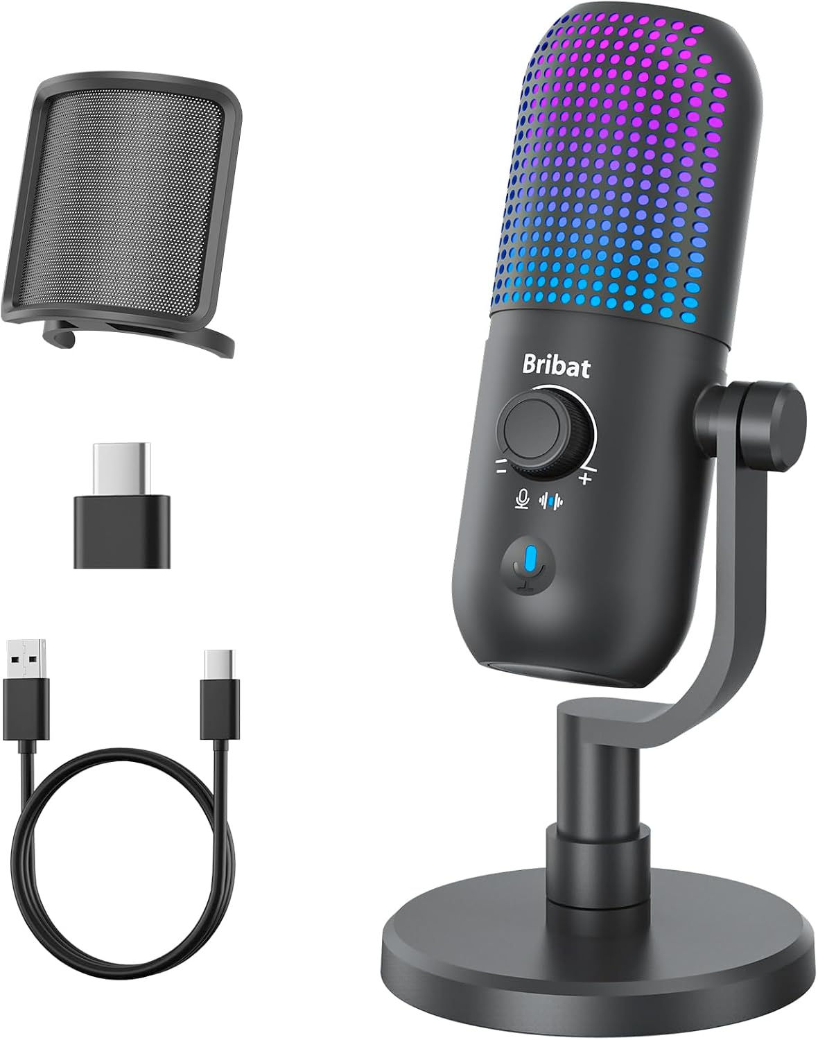 USB Microphone for PC Gaming,Streaming&Podcast,Plug & Play RGB Desktop Mic with One-Touch Mute,Cardioid Noise-Canceling Computer Mic for Twitch,YouTube,Recording on PC & Laptop(Black)