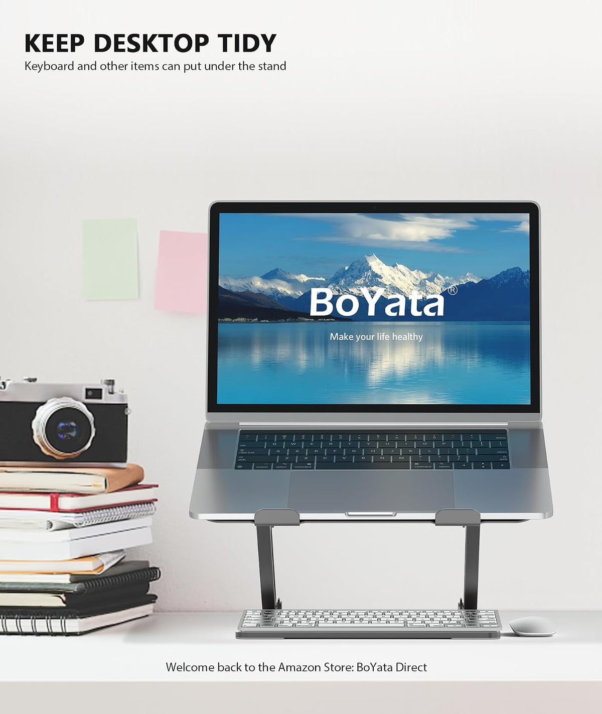 BoYata Laptop Stand, Adjustable Multi-Angle Riser, Up to 17 Inches,Gray