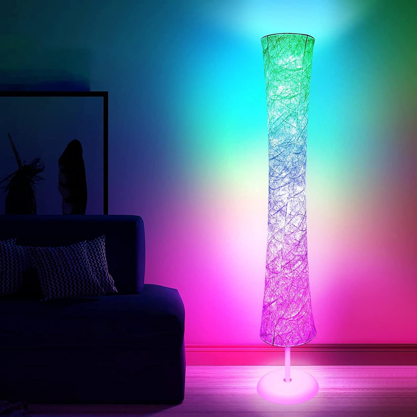 WORLD WIN Floor Lamp, 61'' Smart RGB LED Corner Lamp with Music Sync and 16 Million DIY Colors, 3 Color Temperature, APP & Remote Control, Color Changing Standing Floor Lamp for Bedroom Living Room