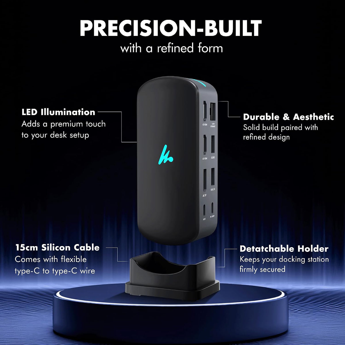 Type C 11 in 1 Wozoyo Docking Station, PD 100W, 2X4K@60Hz HDMI, 4K DisplayPort,2XUSB 5Gbps, 1 Gigabit Ethernet, SD/TF,AUX Port, Compatible Thunderbolt 4, macOS, Windows, Android & iOS