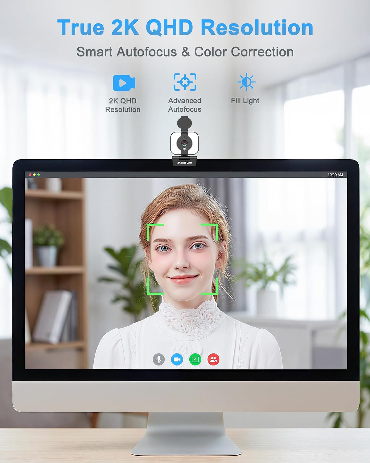 Atatat 2K Webcam for PC with Light, Microphone, Privacy Cover | Autofocus Web Camera for Desktop/Laptop/Monitor/Mac, Computer Camera for Zoom/Skype/Teams/Video Calling/Meeting