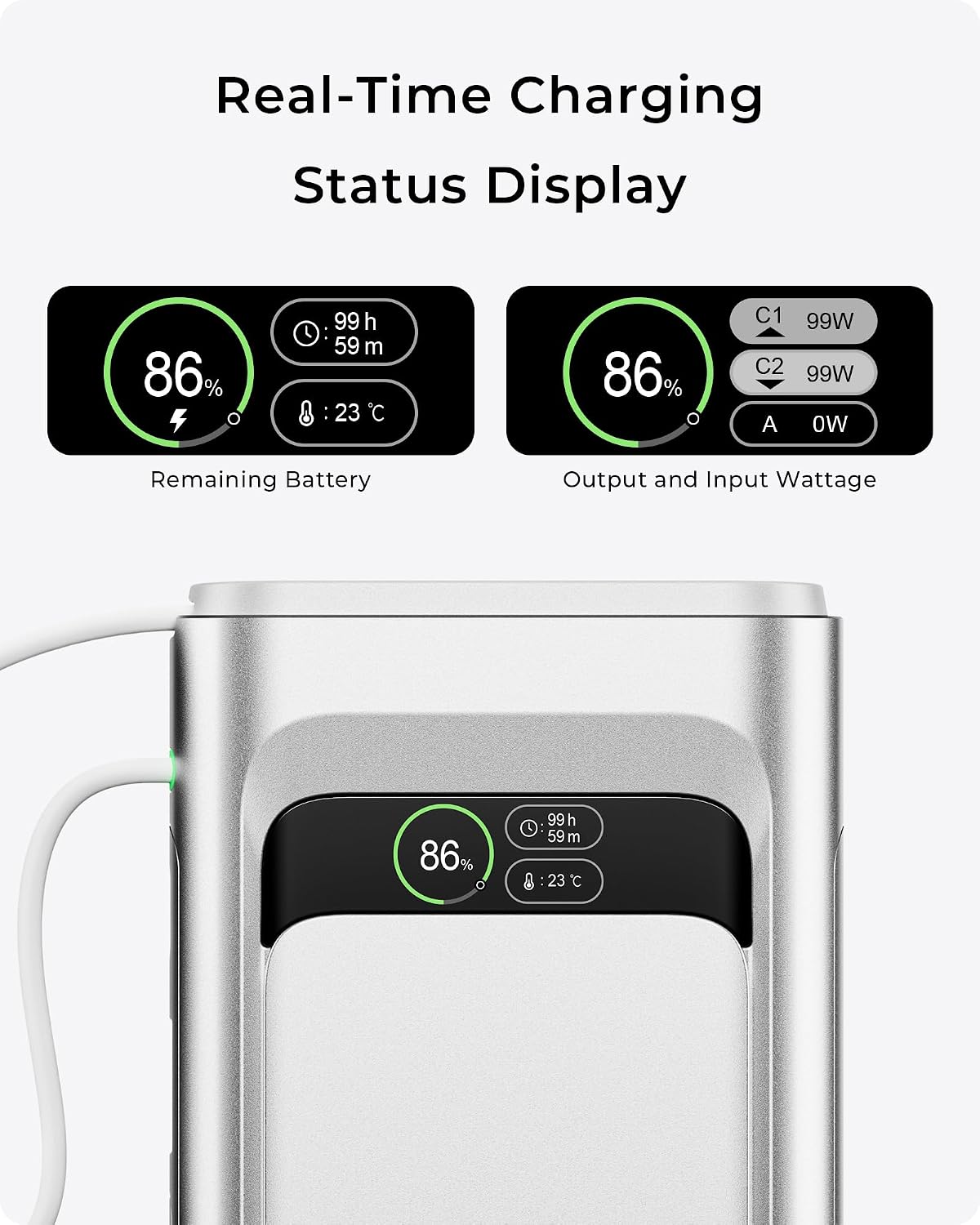 TALIX Laptop Power Bank, 20000mAh Portable Charger 190W Total Output, 3-Port Fast Charging (140W Max), Built-in USB-C Cable,High-Capacity External Battery Pack for MacBook,Dell,Computer,iPad,iPhone 17