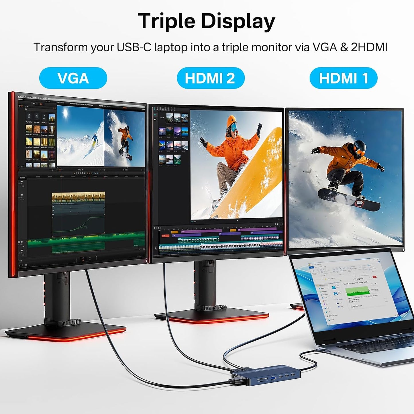ACASIS USB C Docking Station Dual HDMI Monitor,14 in 1 Laptop Docking Station 3 Monitors, 2 * 4K HDMI+1080p VGA+100W PD+Ethernet+5*USB 3.1+SD/TF+Audio Adapter, USB C Hub for Dell/Lenovo/HP/ThinkPad