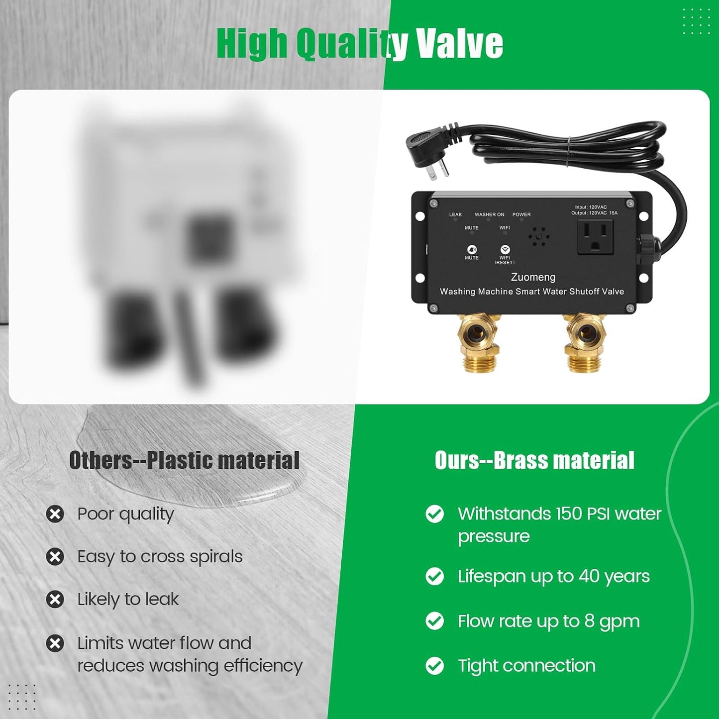 WiFi Smart Water Shutoff Valve with Leak Sensor, 3/4" Brass Valve & Extra Hose, Effortless Remote Control and Real-Time Water Leak Alerts via App