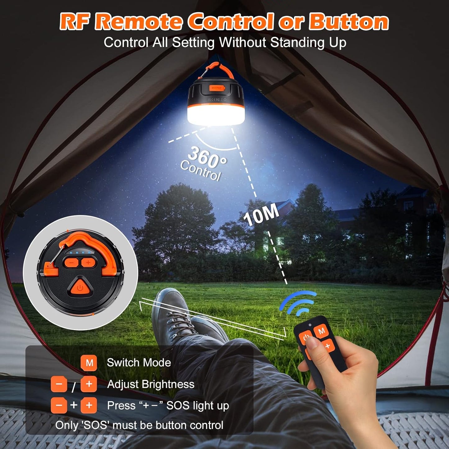 Sinvitron LED Camping Lantern Rechargeable with Remote Control - 1000LM 150H Runtime Tent Light, 5200mAh Water-Resistant Emergency Light for Hurricane Power Outages, Hiking Home