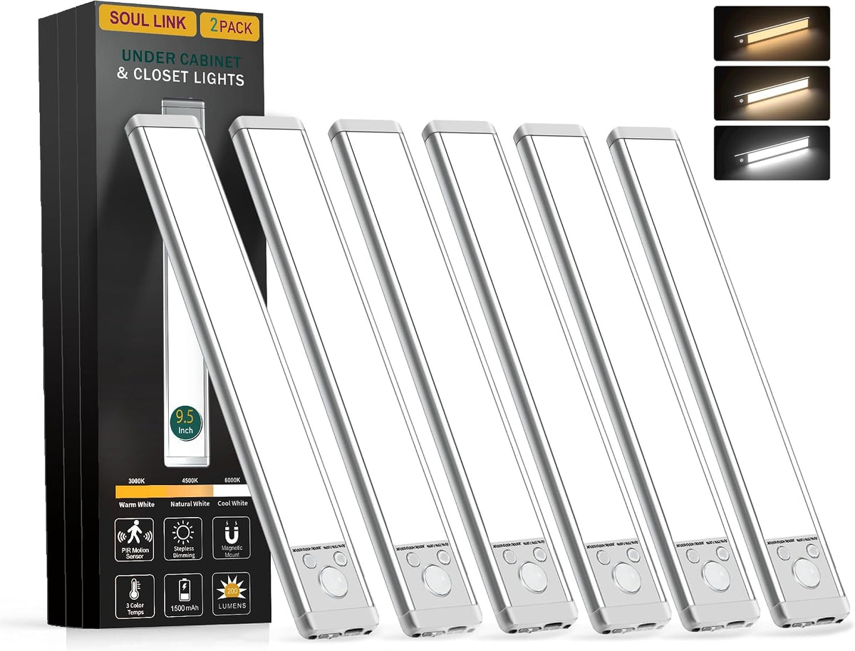 Soul Link 6-Pack 9.5" 76-LED Motion Sensor Under Cabinet Lights, Wireless