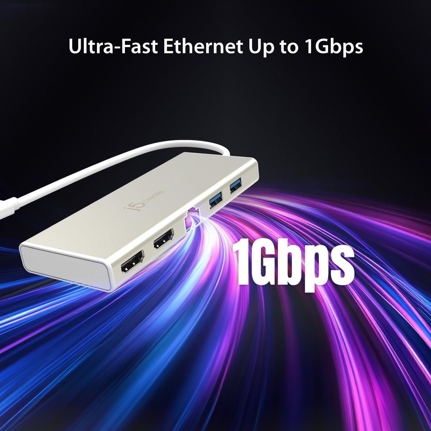 j5create USB-C Mini Dock-Type C Hub with 2X HDMI, 2X USB 3.0, Ethernet, Power Delivery 2.0 (JCD381)