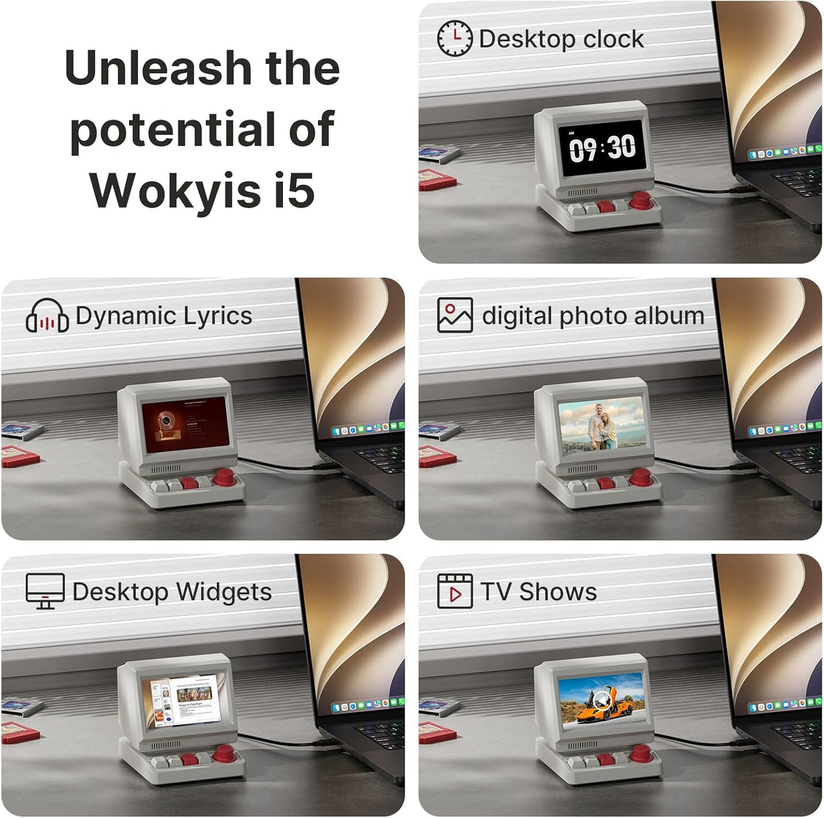 i5 Retro PC-Style Docking Station, 5" HD Screen, 10Gbps M.2 NVMe SSD Enclosure, 65W Host Charge for Laptop/MacBook, Mechanical Hotkeys, HDMI-in, Micro/SD 4.0,