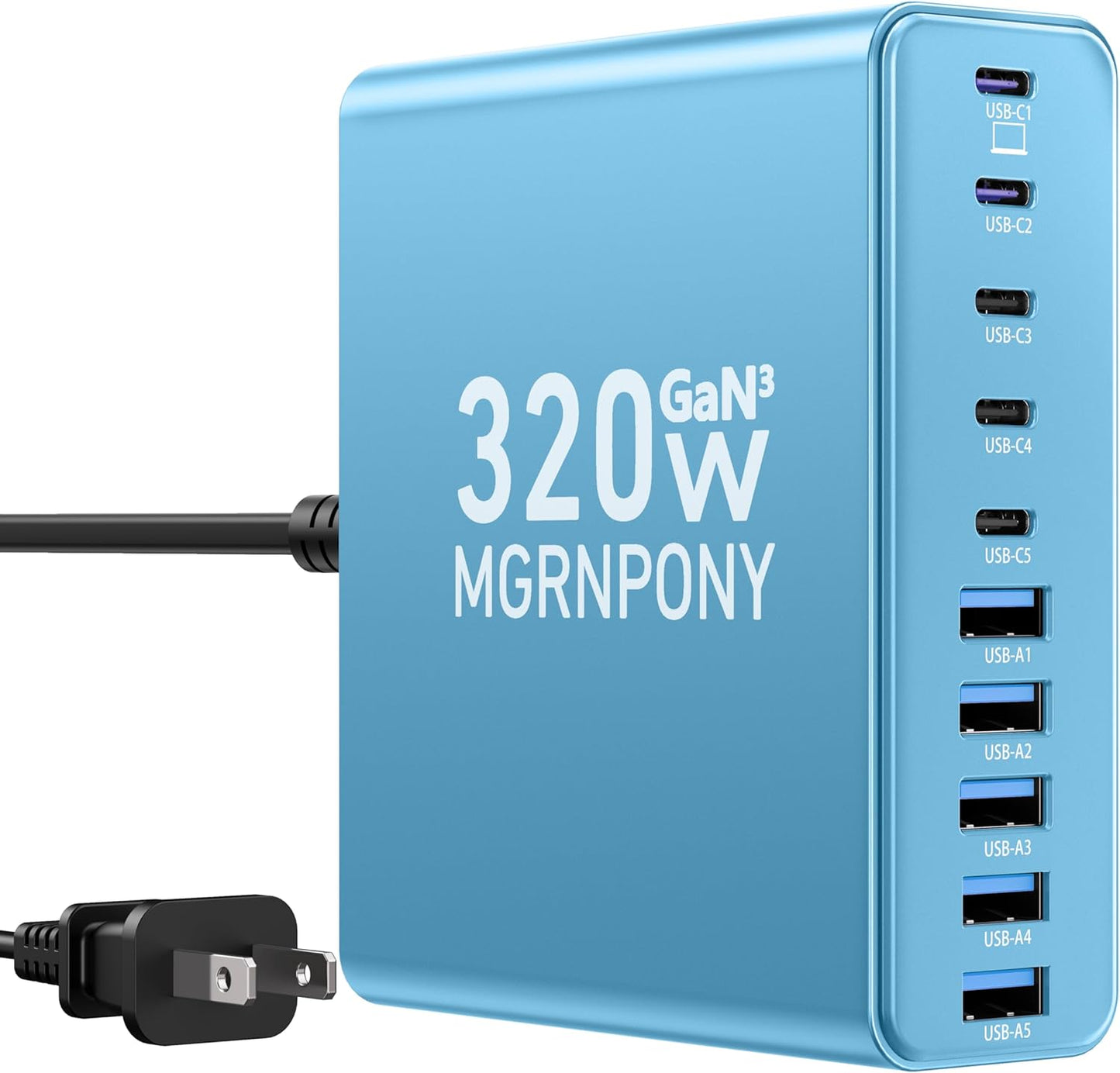 320W USB C Charger Block, 10-Port GaN USB C Charging Station Black | PD 65W Laptop Fast Charger Adapter for MacBook Pro/Air, DELL, iPad, iPhone, Samsung Galaxy