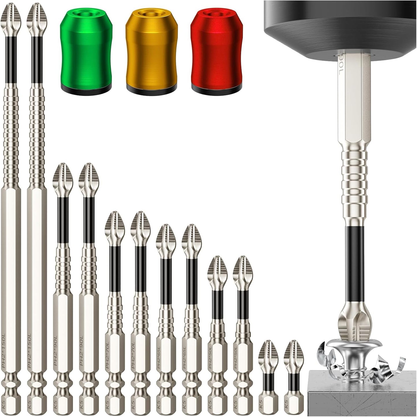 High Magnetic Screwdriver Drill Bit Set - 12Pcs | K5 Impact Resistant Non Slip Bit - Magnetic Screwdriver Set - Screwdriver Bit Set - 25 50 65 70 90 150mm