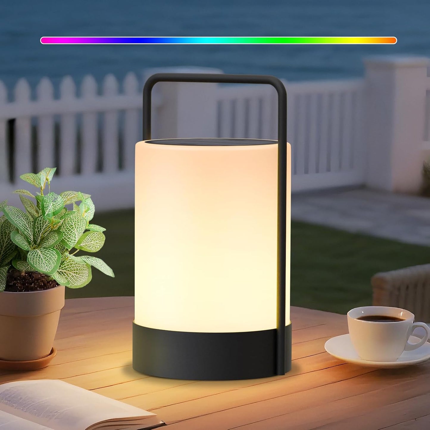 uuffoo Solar Lantern Outdoor Waterproof Table Lamp Cordless Metal Frame | IP44 Weather Resistant RGB and Warm White 7-15H Battery Life for Indoor Outdoor Patio Camping Restaurant Terrace By the Pool